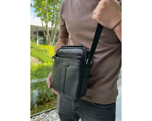 Чоловіча шкіряна сумка-месенджер 21х25х6, барсетка через плече Tiding Bag A25-3278A Чорна