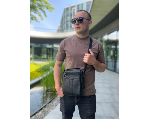 Чоловіча шкіряна сумка-месенджер 21х25х6, барсетка через плече Tiding Bag A25-3278A Чорна