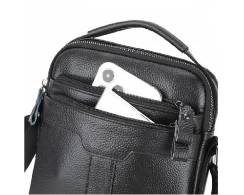Чоловіча шкіряна сумка-месенджер 21х25х6, барсетка через плече Tiding Bag A25-3278A Чорна
