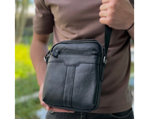 Чоловіча шкіряна сумка-месенджер 21х25х6, барсетка через плече Tiding Bag A25-3278A Чорна
