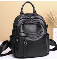 Жіноча шкіряна сумка наплічна міська 21х28х13, рюкзак для кожного дня, чорни
