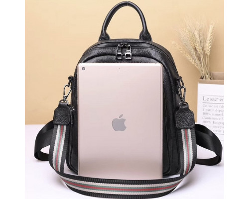 Жіноча шкіряна сумка наплічна міська 21х28х13, рюкзак для кожного дня, чорни