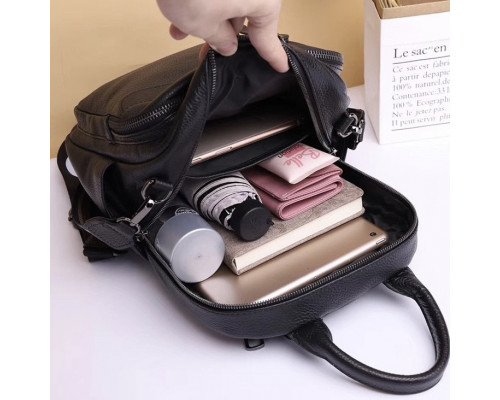 Жіноча шкіряна сумка наплічна міська 21х28х13, рюкзак для кожного дня, чорни