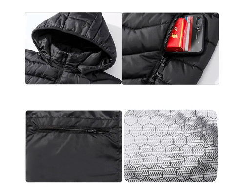 Куртка с подогревом от повербанка USB M09-4 Black 4 зоны подогрева для туризма рыбалки активного отдыха XL