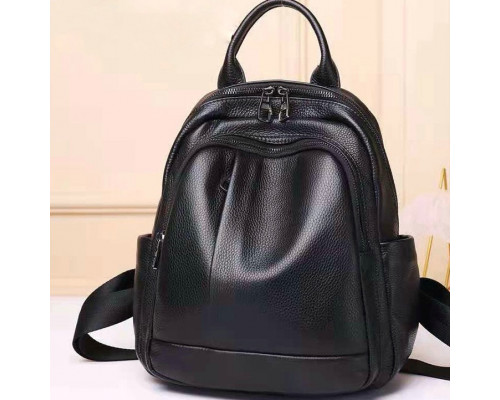 Шкіряний жіночий міський рюкзак на блискавці 23х29х13, сумка наплічна для прогулянок, чорна