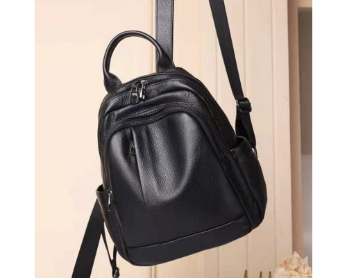 Шкіряний жіночий міський рюкзак на блискавці 23х29х13, сумка наплічна для прогулянок, чорна