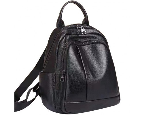 Шкіряний жіночий міський рюкзак на блискавці 23х29х13, сумка наплічна для прогулянок, чорна