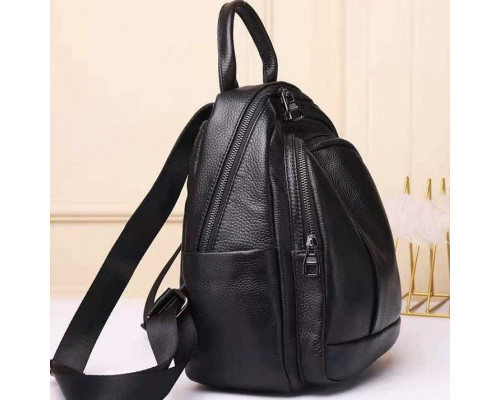 Шкіряний жіночий міський рюкзак на блискавці 23х29х13, сумка наплічна для прогулянок, чорна