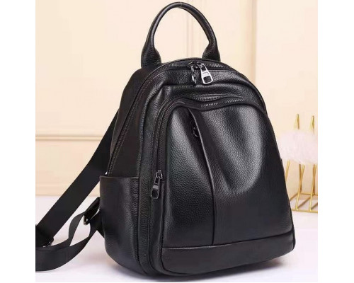 Шкіряний жіночий міський рюкзак на блискавці 23х29х13, сумка наплічна для прогулянок, чорна