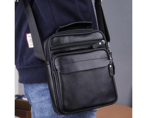 Чоловіча шкіряна барсетка через плече 22х26х9, месенджер з ручкою Bexhill Bx-66503 чорний