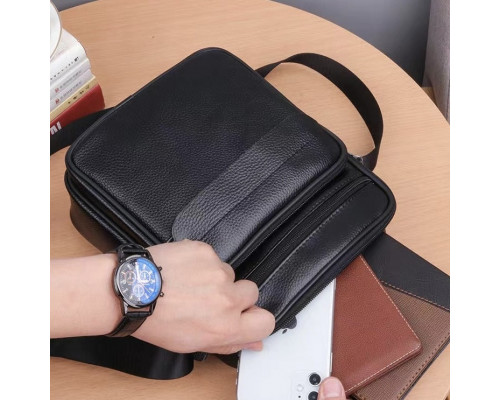 Чоловіча шкіряна барсетка через плече 22х26х9, месенджер з ручкою Bexhill Bx-66503 чорний