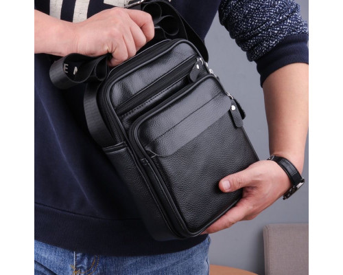 Чоловіча шкіряна барсетка через плече 22х26х9, месенджер з ручкою Bexhill Bx-66503 чорний