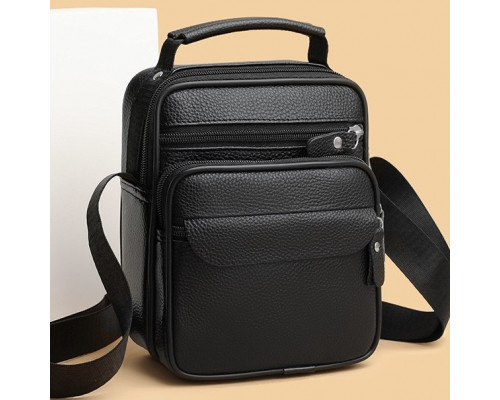 Чоловічі шкіряні сумки планшет 17х21х9, барсетка через плече з ручкою чорна 86802
