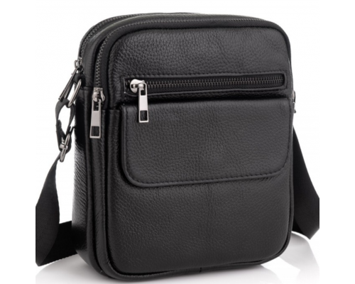 Шкіряна чоловіча сумка 17х21х5, барсетка через плече Tiding Bag 4134A чорна