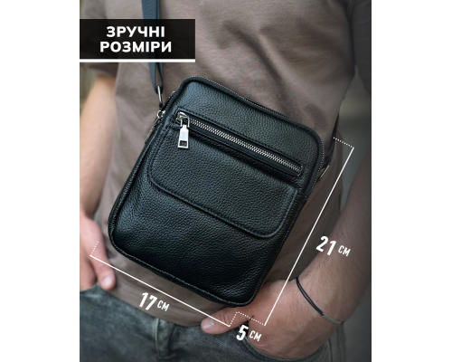 Шкіряна чоловіча сумка 17х21х5, барсетка через плече Tiding Bag 4134A чорна