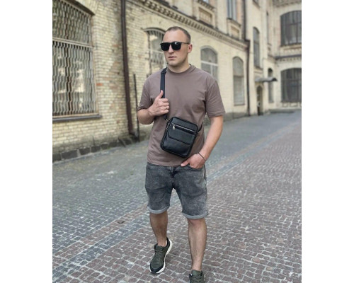 Шкіряна чоловіча сумка 17х21х5, барсетка через плече Tiding Bag 4134A чорна