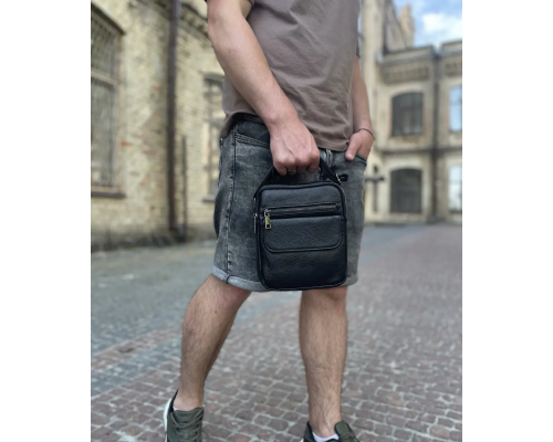 Шкіряна чоловіча сумка 17х21х5, барсетка через плече Tiding Bag 4134A чорна