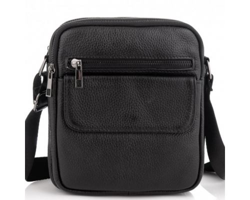 Шкіряна чоловіча сумка 17х21х5, барсетка через плече Tiding Bag 4134A чорна