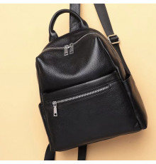 Жіноча сумка на плечі з натуральної шкіри 23х28х11, рюкзак з відділами для гаджетів, чорна