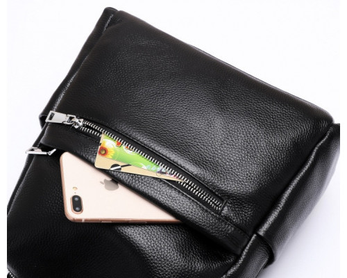 Жіноча сумка на плечі з натуральної шкіри 27х31х12, рюкзак з відділами для гаджетів, чорна