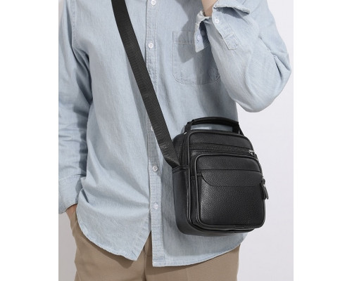 Чоловіча шкіряна барсетка через плече 17х21х9, месенджер з ручкою Bexhill Bx-54551 чорная