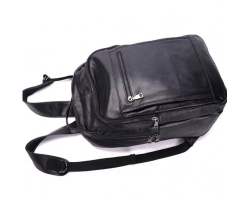 Шкіряна чоловіча сумка наплічна для ноутбука та поїздок 28х42х18, рюкзак для роботи Tiding Bag D3-9343, чорний