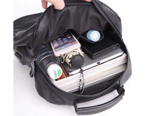 Шкіряна чоловіча сумка наплічна для ноутбука та поїздок 28х42х18, рюкзак для роботи Tiding Bag D3-9343, чорний