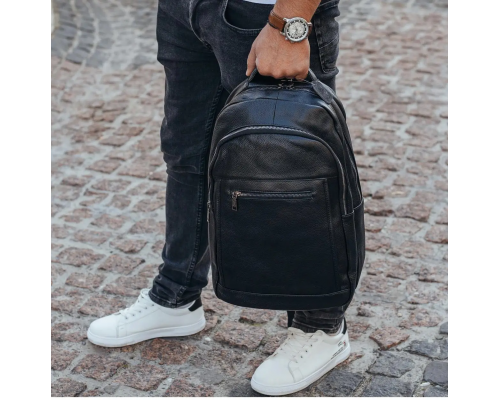 Шкіряна чоловіча сумка наплічна для ноутбука та поїздок 28х42х18, рюкзак для роботи Tiding Bag D3-9343, чорний