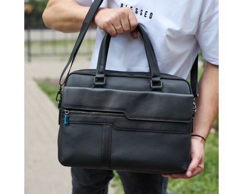 Чоловіча ділова сумка зі шкіри 39х29х10, класичний портфель для ноутбука та офісу, сумочка для студента, чорний