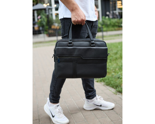 Чоловіча ділова сумка зі шкіри 39х29х10, класичний портфель для ноутбука та офісу, сумочка для студента, чорний