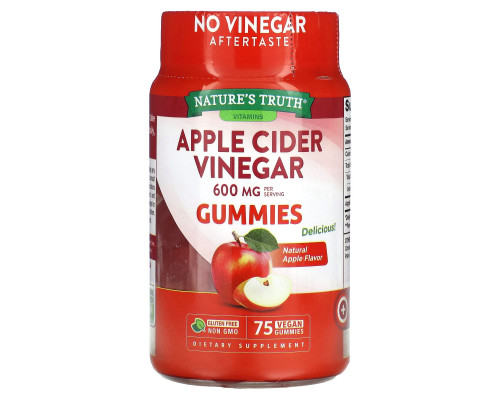 Яблучний оцет, Apple Cider Vinegar, Nature's Truth, смак яблука, 600 мг, 75 веганських жувальних цукерок (200 мг в одній жувальній цукерці)