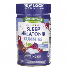 Мелатонін для сну, Sleep Melatonin, Just 4 Kids, Nature's Truth, для дітей, смак вишні, 40 веганських жувальних цукерок