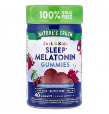 Мелатонін для сну, Sleep Melatonin, Just 4 Kids, Nature's Truth, для дітей, смак вишні, 40 веганських жувальних цукерок (1 г у кожній)