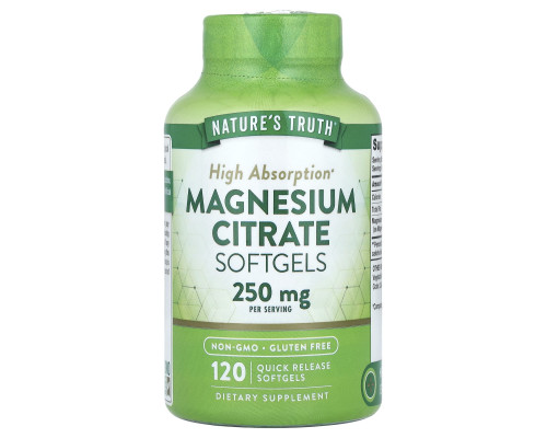 Магній цитрат, Magnesium Citrate, Nature's Truth, 250 мг, 120 гелевих капсул швидкого вивільнення (125 мг в гелевій капсулі)