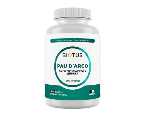 По д'арко (кора мурашиного дерева), Pau D'Arco, Biotus, 500 мг, 100 капсул