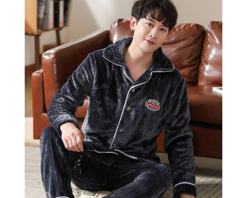 Комплект мужской пижамы CK-206 Dark Gray рубашка с длинным рукавом и штанами теплая 2XL