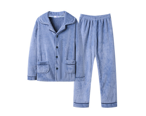 Комплект мужской пижамы CK-215 Light Blue рубашка с длинным рукавом и штанами теплая 3XL