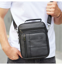 Чоловіча шкіряна сумка-барсетка 20х25х 5.5, месенджер через плече Bexhill BX-02103 чорний