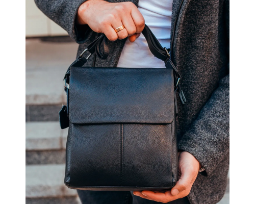 Чоловіча шкіряна сумка-месенджер, барсетка на одне плече 22x26x6 Tiding Bag 75-5271 чорна