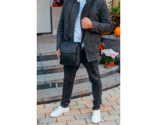 Чоловіча шкіряна сумка-месенджер, барсетка на одне плече 22x26x6 Tiding Bag 75-5271 чорна