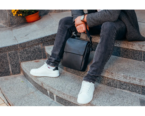 Чоловіча шкіряна сумка-месенджер, барсетка на одне плече 22x26x6 Tiding Bag 75-5271 чорна