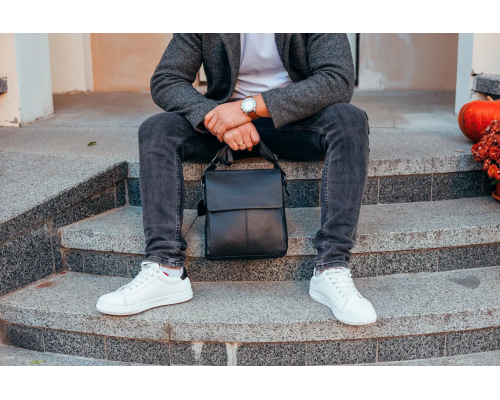 Чоловіча шкіряна сумка-месенджер, барсетка на одне плече 22x26x6 Tiding Bag 75-5271 чорна