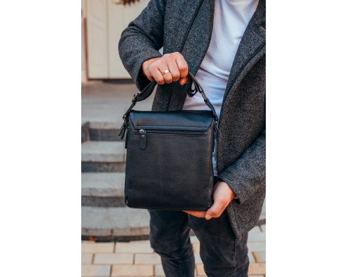 Чоловіча шкіряна сумка-месенджер, барсетка на одне плече 22x26x6 Tiding Bag 75-5271 чорна