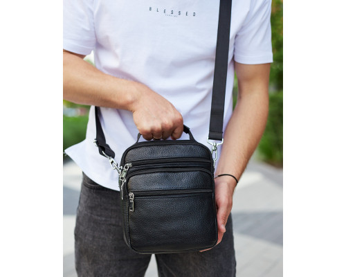 Чоловіча чорна шкіряна сумка-барсетка 22х24х8, месенджер Bexhill A25-228C чорний
