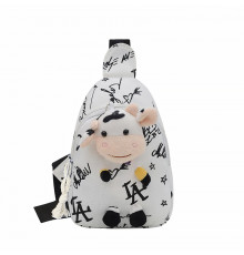 Детская нагрудная сумка рюкзак A-407 Cow на одно отделение с ремешком  White
