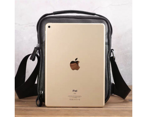 Шкіряна чоловіча сумка-барсетка через плече 22х26х7 / месенджер для телефону та документів, чорний