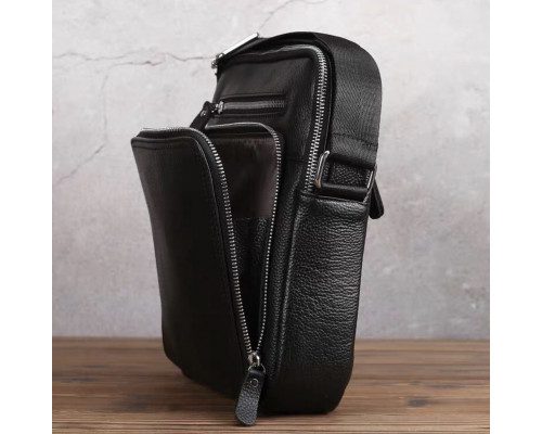 Шкіряна чоловіча сумка-барсетка через плече 22х26х7 / месенджер для телефону та документів, чорний