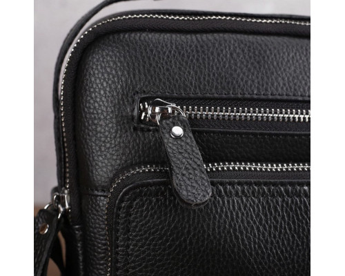 Шкіряна чоловіча сумка-барсетка через плече 22х26х7 / месенджер для телефону та документів, чорний