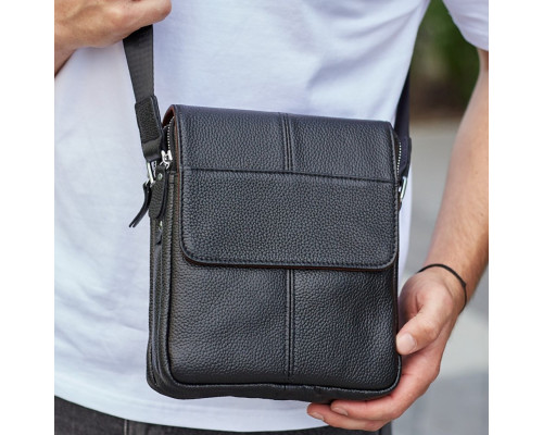 Чоловіча сумка шкіряна планшет 21х24х6, барсетка на одне плече Tiding Bag M1254A чорна