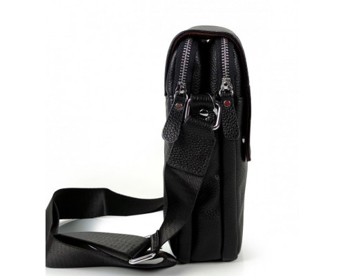 Чоловіча сумка шкіряна планшет 21х24х6, барсетка на одне плече Tiding Bag M1254A чорна